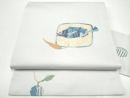 平和屋着物●九寸名古屋帯　魚　正絹　逸品　CABH5104hy