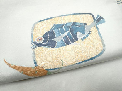 平和屋着物●九寸名古屋帯　魚　正絹　逸品　CABH5104hy