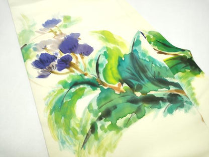 平和屋着物●塩瀬　九寸名古屋帯　手描き　枝花文　正絹　逸品　CABH5106hy