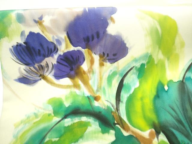 平和屋着物●塩瀬　九寸名古屋帯　手描き　枝花文　正絹　逸品　CABH5106hy
