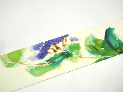 平和屋着物●塩瀬　九寸名古屋帯　手描き　枝花文　正絹　逸品　CABH5106hy