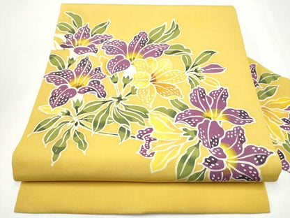 平和屋着物●塩瀬　九寸名古屋帯　ろうけつ染　枝花文　正絹　逸品　CABH5107hy