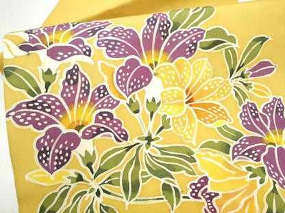 平和屋着物●塩瀬　九寸名古屋帯　ろうけつ染　枝花文　正絹　逸品　CABH5107hy