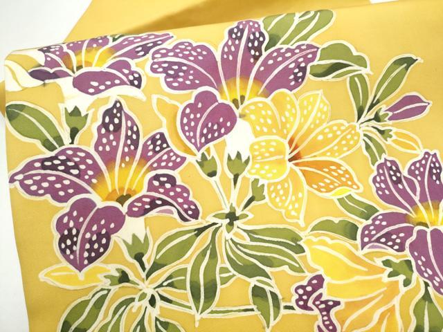 平和屋着物●塩瀬　九寸名古屋帯　ろうけつ染　枝花文　正絹　逸品　CABH5107hy