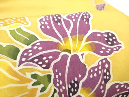 平和屋着物●塩瀬　九寸名古屋帯　ろうけつ染　枝花文　正絹　逸品　CABH5107hy