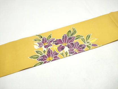 平和屋着物●塩瀬　九寸名古屋帯　ろうけつ染　枝花文　正絹　逸品　CABH5107hy
