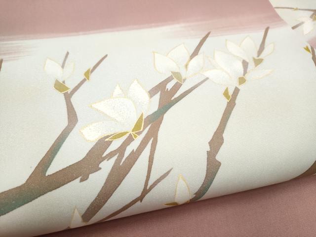 平和屋着物●塩瀬　九寸名古屋帯　刺繍　枝花文　金彩　正絹　逸品　CABH5119hy
