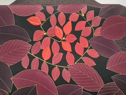 平和屋着物●九寸名古屋帯　作家物　刺繍　枝葉文　金彩　正絹　逸品　CABH5121hy
