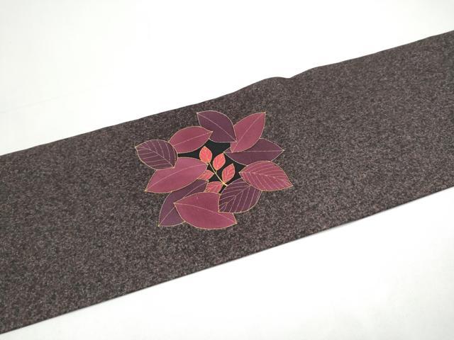 平和屋着物●九寸名古屋帯　作家物　刺繍　枝葉文　金彩　正絹　逸品　CABH5121hy