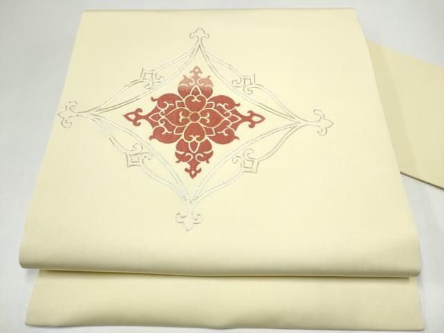 平和屋着物●九寸名古屋帯　総刺繍　駒刺繍　花唐草文　金糸　正絹　逸品　CABH5127hy