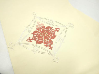 平和屋着物●九寸名古屋帯　総刺繍　駒刺繍　花唐草文　金糸　正絹　逸品　CABH5127hy