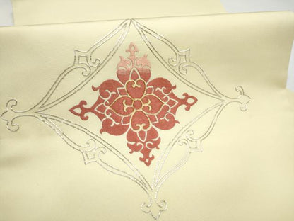 平和屋着物●九寸名古屋帯　総刺繍　駒刺繍　花唐草文　金糸　正絹　逸品　CABH5127hy