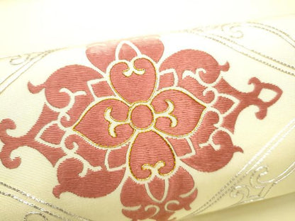 平和屋着物●九寸名古屋帯　総刺繍　駒刺繍　花唐草文　金糸　正絹　逸品　CABH5127hy