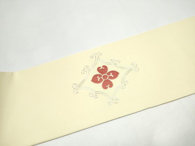 平和屋着物●九寸名古屋帯　総刺繍　駒刺繍　花唐草文　金糸　正絹　逸品　CABH5127hy