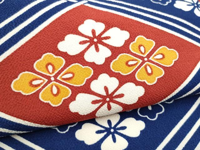 平和屋着物●和染紅型　栗山紅型　栗山吉三郎　九寸名古屋帯　花菱文　鬼しぼ縮緬　正絹　逸品　CABH5129hy