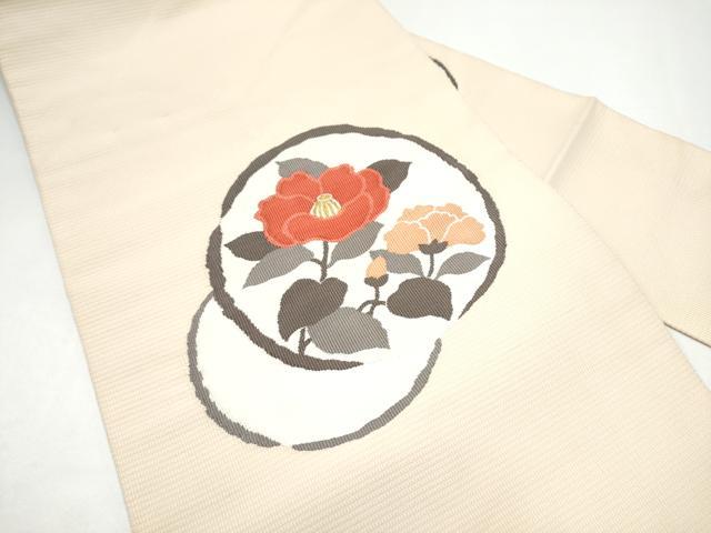 平和屋着物●八寸名古屋帯　綴れ　枝椿丸文　金糸　正絹　逸品　CABH5131hy