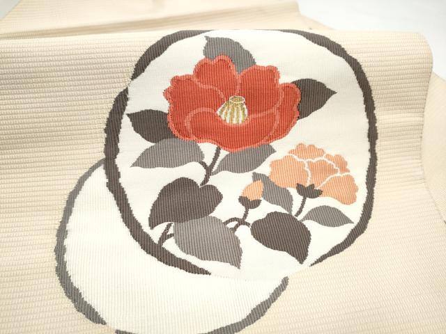 平和屋着物●八寸名古屋帯　綴れ　枝椿丸文　金糸　正絹　逸品　CABH5131hy