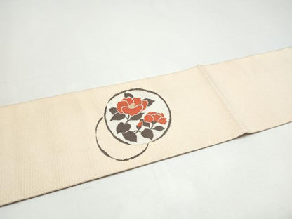 平和屋着物●八寸名古屋帯　綴れ　枝椿丸文　金糸　正絹　逸品　CABH5131hy