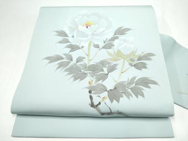 平和屋着物●染色作家　桐山紫香　九寸名古屋帯　手描き　牡丹　正絹　逸品　CABH5133hy