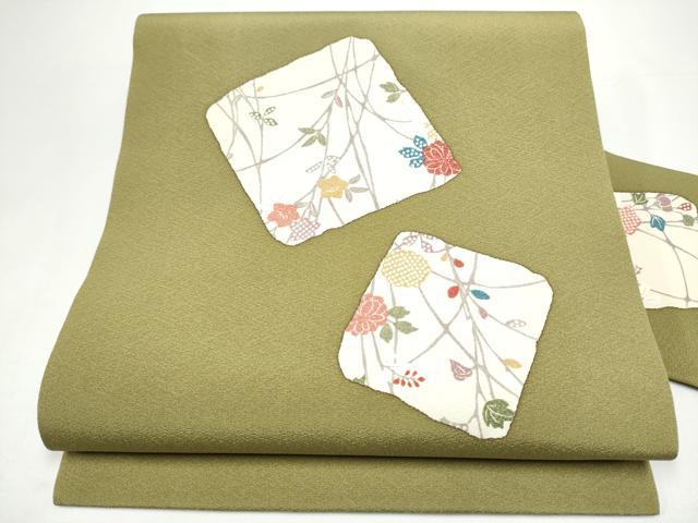 平和屋着物●九寸名古屋帯　色紙草花文　金彩　正絹　逸品　CABH5135hy