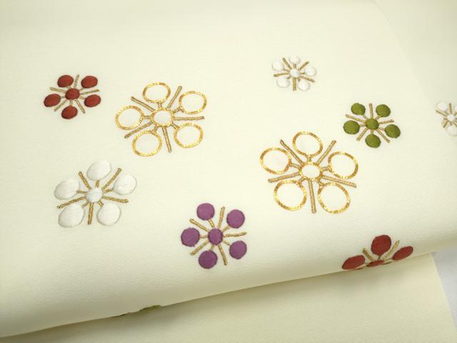 平和屋着物●九寸名古屋帯　総刺繍　駒刺繍　梅鉢　CABH5137hy