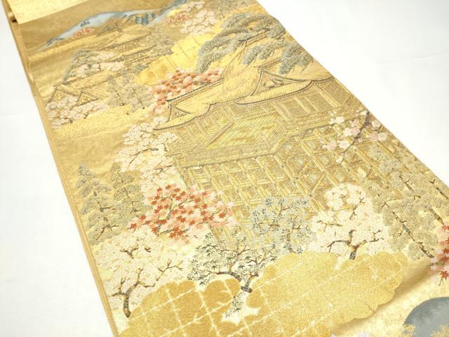 平和屋本店●西陣　長嶋成織物　ながしま帯　六通柄袋帯　京名所　本金箔　瀞金錦　正絹　逸品　CABH5143hy