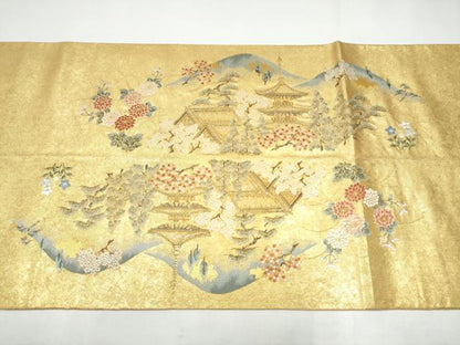 平和屋本店●西陣　長嶋成織物　ながしま帯　六通柄袋帯　京名所　本金箔　瀞金錦　正絹　逸品　CABH5143hy