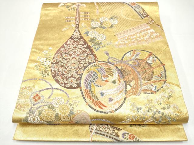 平和屋本店●西陣　長嶋成織物　ながしま帯　六通柄袋帯　天平楽器集　本金箔　瀞金錦　正絹　逸品　CABH5146hy