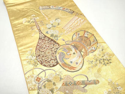 平和屋本店●西陣　長嶋成織物　ながしま帯　六通柄袋帯　天平楽器集　本金箔　瀞金錦　正絹　逸品　CABH5146hy