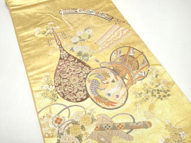 平和屋本店●西陣　長嶋成織物　ながしま帯　六通柄袋帯　天平楽器集　本金箔　瀞金錦　正絹　逸品　CABH5146hy