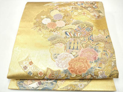 平和屋本店●西陣　長嶋成織物　ながしま帯　六通柄袋帯　雪輪熨斗紋　本金箔　瀞金錦　正絹　逸品　CABH5147hy