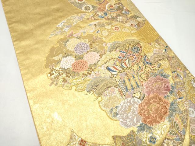 平和屋本店●西陣　長嶋成織物　ながしま帯　六通柄袋帯　雪輪熨斗紋　本金箔　瀞金錦　正絹　逸品　CABH5147hy