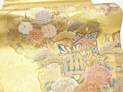 平和屋本店●西陣　長嶋成織物　ながしま帯　六通柄袋帯　雪輪熨斗紋　本金箔　瀞金錦　正絹　逸品　CABH5147hy