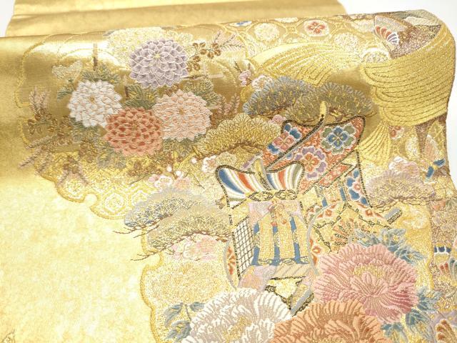平和屋本店●西陣　長嶋成織物　ながしま帯　六通柄袋帯　雪輪熨斗紋　本金箔　瀞金錦　正絹　逸品　CABH5147hy