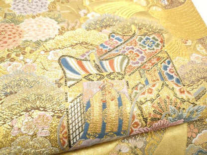 平和屋本店●西陣　長嶋成織物　ながしま帯　六通柄袋帯　雪輪熨斗紋　本金箔　瀞金錦　正絹　逸品　CABH5147hy