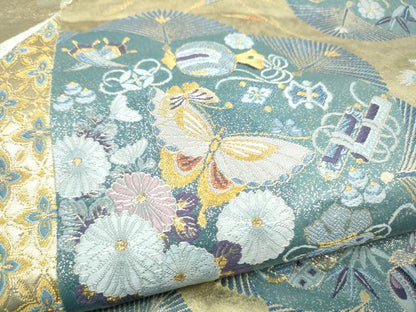平和屋本店●西陣　長嶋成織物　ながしま帯　六通柄袋帯　鴛鴦宝尽くし花文　本金箔　瀞金錦　正絹　逸品　CABH5148hy