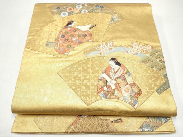 平和屋本店●西陣　長嶋成織物　ながしま帯　六通柄袋帯　能舞扇面重　本金箔　瀞金錦　正絹　逸品　CABH5151hy