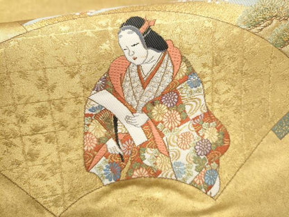 平和屋本店●西陣　長嶋成織物　ながしま帯　六通柄袋帯　能舞扇面重　本金箔　瀞金錦　正絹　逸品　CABH5151hy