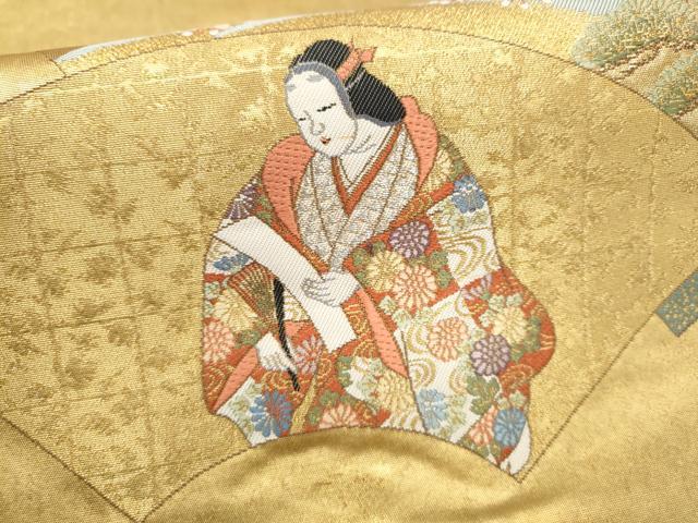 平和屋本店●西陣　長嶋成織物　ながしま帯　六通柄袋帯　能舞扇面重　本金箔　瀞金錦　正絹　逸品　CABH5151hy
