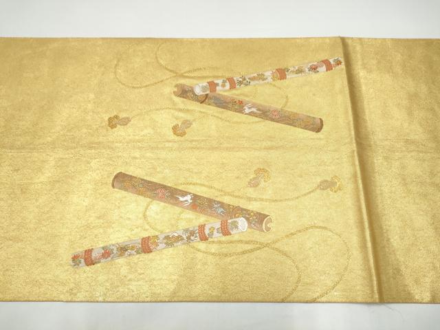 平和屋本店●西陣　長嶋成織物　ながしま帯　六通柄袋帯　笛の調　本金箔　瀞金錦　正絹　逸品　CABH5152hy