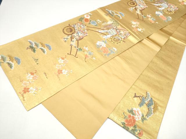 平和屋本店●西陣　長嶋成織物　ながしま帯　六通柄袋帯　唐織　御所車花文　瀞金錦　正絹　逸品　CABH5153hy