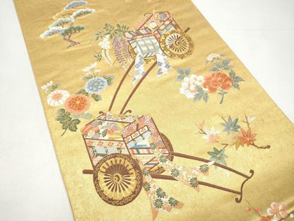 平和屋本店●西陣　長嶋成織物　ながしま帯　六通柄袋帯　唐織　御所車花文　瀞金錦　正絹　逸品　CABH5153hy