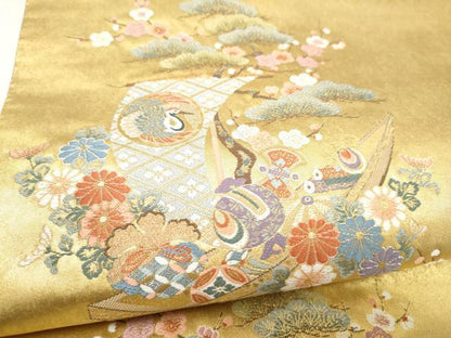 平和屋本店●西陣　長嶋成織物　ながしま帯　六通柄袋帯　宝飾絢麗文　本金箔　瀞金錦　正絹　逸品　CABH5160hy