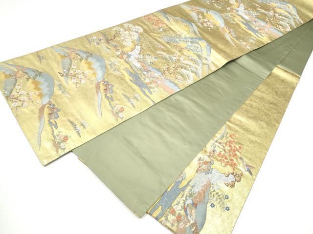 平和屋本店●西陣　長嶋成織物　ながしま帯　六通柄袋帯　遠山花鳥集　本金箔　瀞金錦　正絹　逸品　CABH5161hy