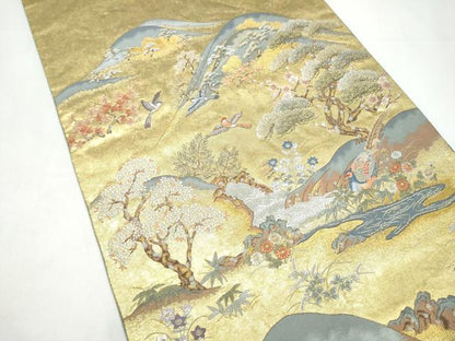 平和屋本店●西陣　長嶋成織物　ながしま帯　六通柄袋帯　遠山花鳥集　本金箔　瀞金錦　正絹　逸品　CABH5161hy