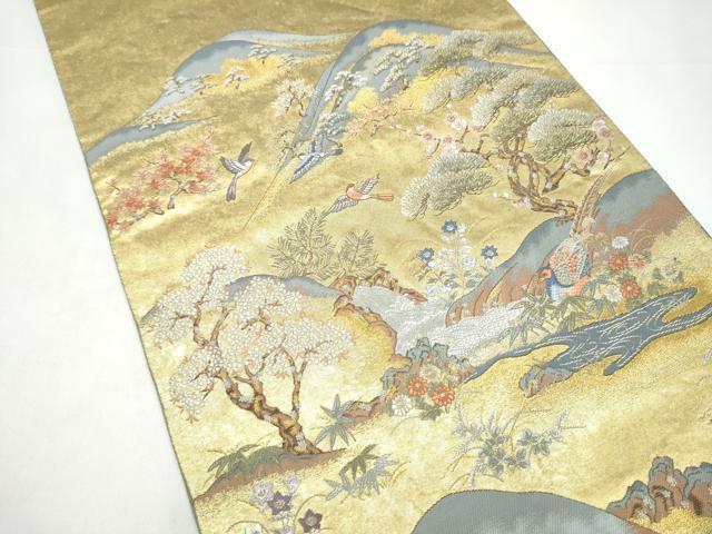 平和屋本店●西陣　長嶋成織物　ながしま帯　六通柄袋帯　遠山花鳥集　本金箔　瀞金錦　正絹　逸品　CABH5161hy