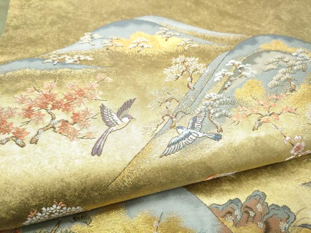平和屋本店●西陣　長嶋成織物　ながしま帯　六通柄袋帯　遠山花鳥集　本金箔　瀞金錦　正絹　逸品　CABH5161hy