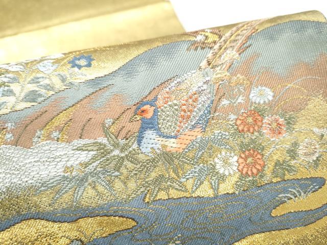 平和屋本店●西陣　長嶋成織物　ながしま帯　六通柄袋帯　遠山花鳥集　本金箔　瀞金錦　正絹　逸品　CABH5161hy