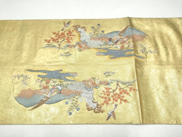 平和屋本店●西陣　長嶋成織物　ながしま帯　六通柄袋帯　遠山花鳥集　本金箔　瀞金錦　正絹　逸品　CABH5161hy