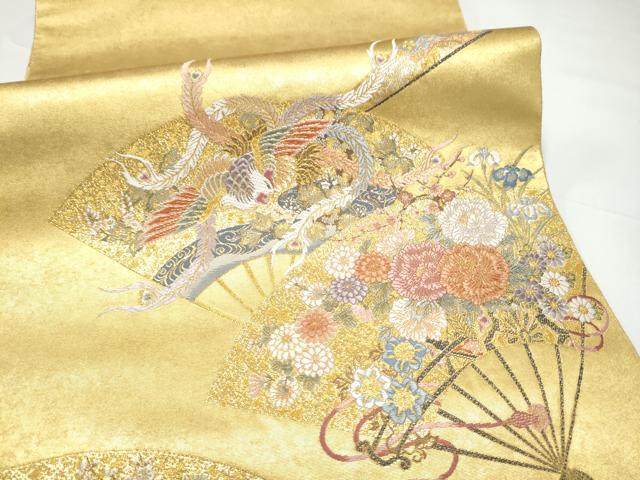 平和屋本店●西陣　長嶋成織物　ながしま帯　六通柄袋帯　京の桧扇散　本金箔　瀞金錦　証紙付き　正絹　逸品　CABH5162hy